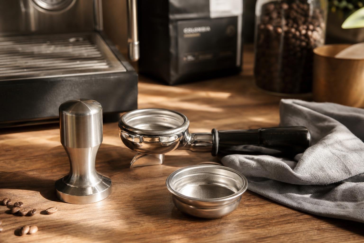 découvrez les accessoires indispensables pour votre machine espresso : tamper, balance, knock box et pichet à lait pour un café parfait à la maison.