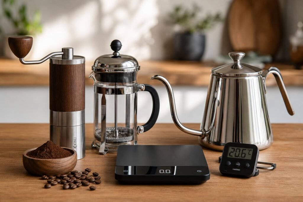 découvrez les accessoires essentiels pour bien commencer le slow coffee et préparer un café savoureux à la maison.