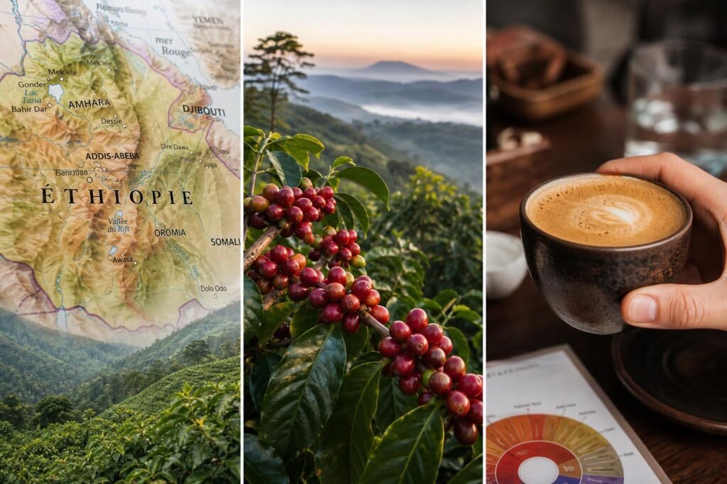 découvrez comment l'origine du café, incluant le pays, la région et l'altitude, influence le profil aromatique et le goût unique de chaque tasse.