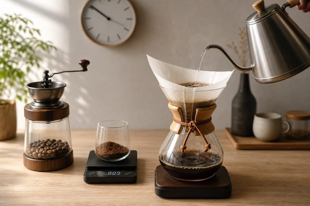 découvrez comment préparer un café parfait avec une chemex en maîtrisant le dosage, la mouture idéale et le temps d’infusion pour un goût optimal.